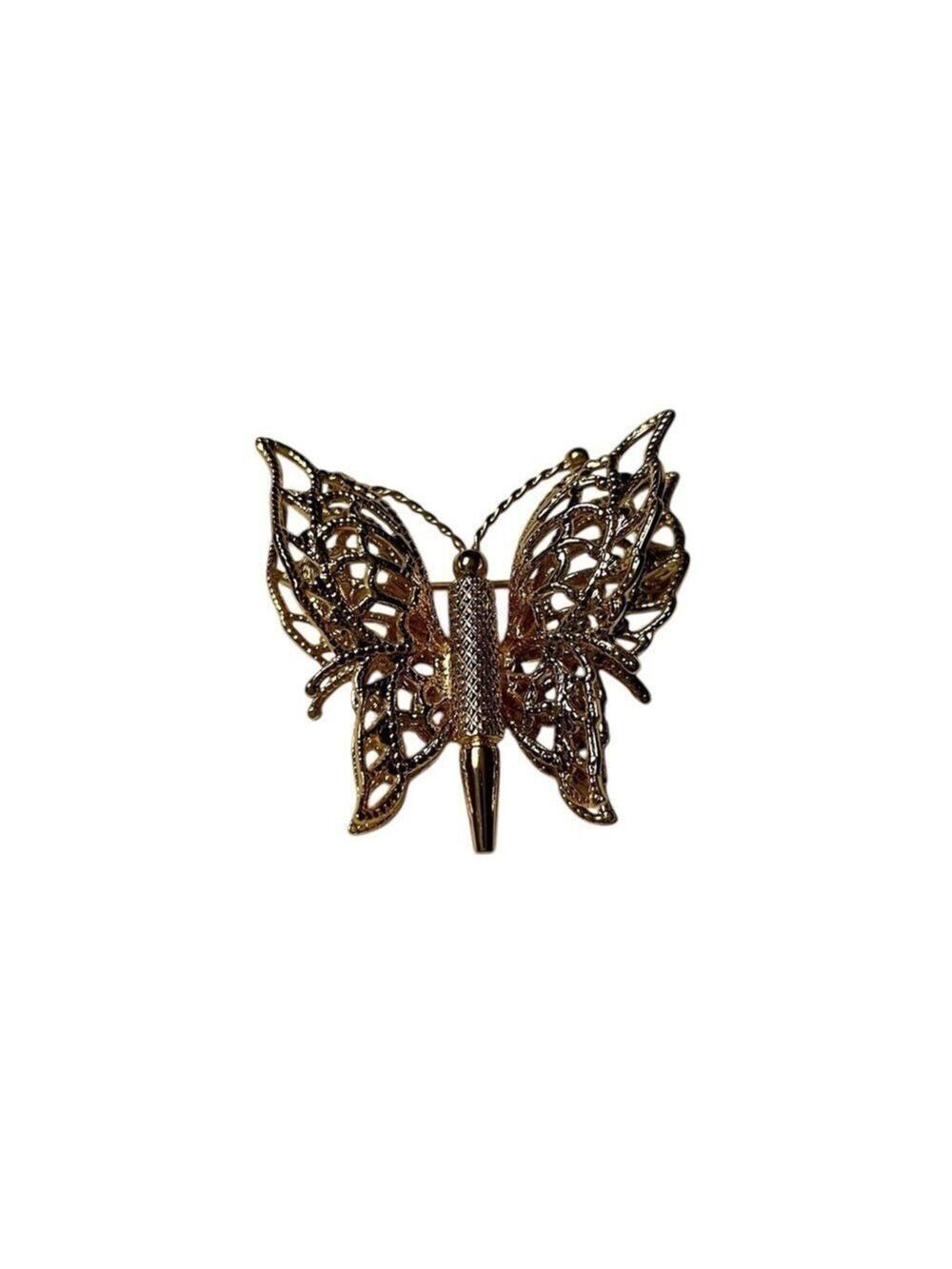 Monet Gold Tone Filigree Butterfly Brooch